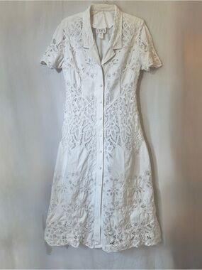 Lim’s Vintage White Cotton Crochet Lace Bridal Midi Dress L